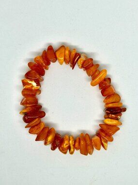 Amber Vintage Baltic Stone Crystal Non-Stretch Cuff Chip Bead Bracelet Pre-Owned
